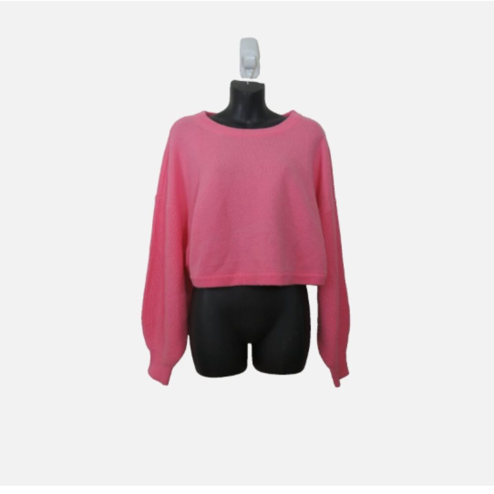 Alice + Olivia size Large Posey Crewneck Sweater Pink Cropped Wool Cashmere